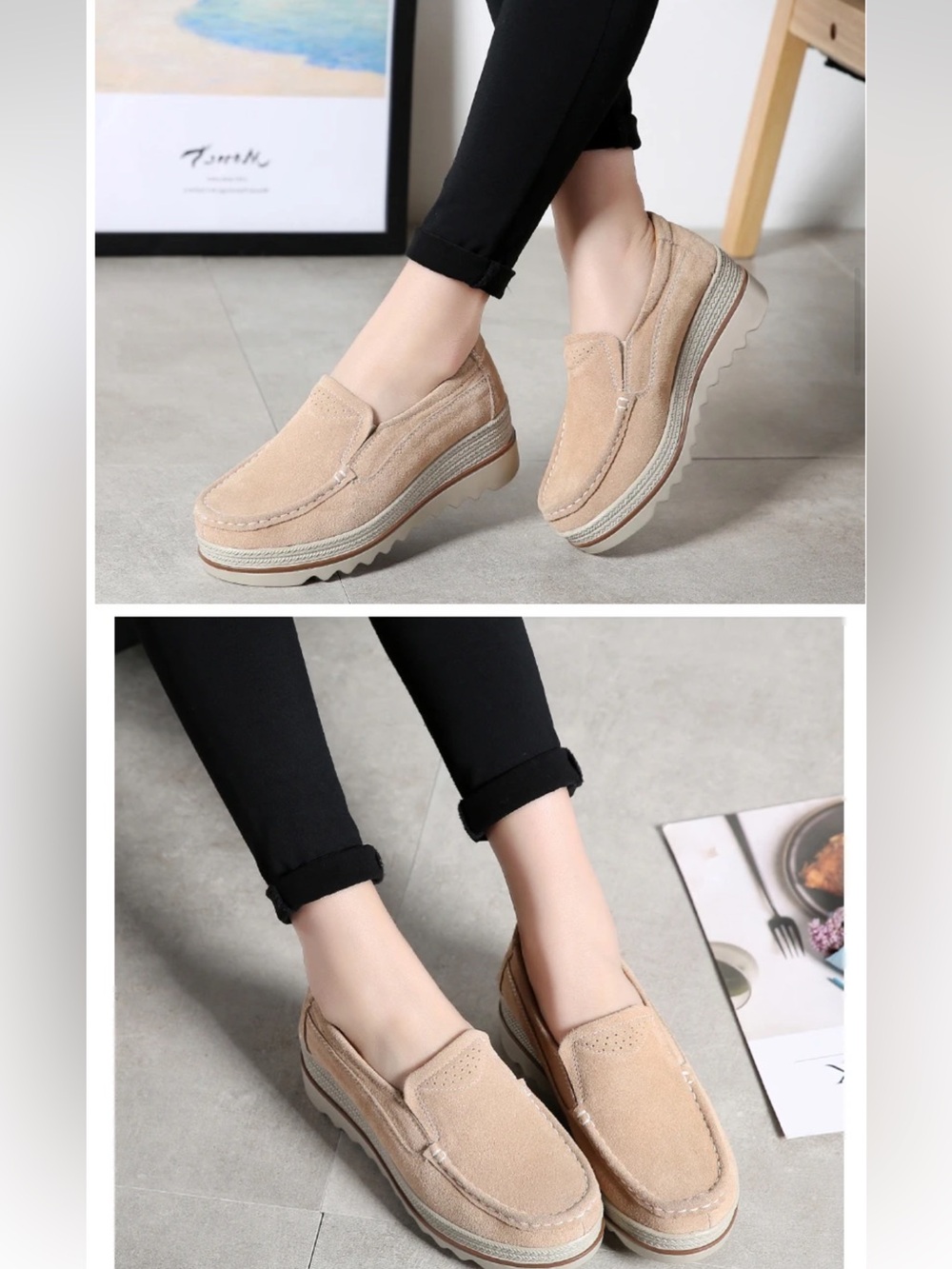 Trendy boutique Beige Perforated Platform Slip-On Loafers sz 9 - Picture 8 of 8
